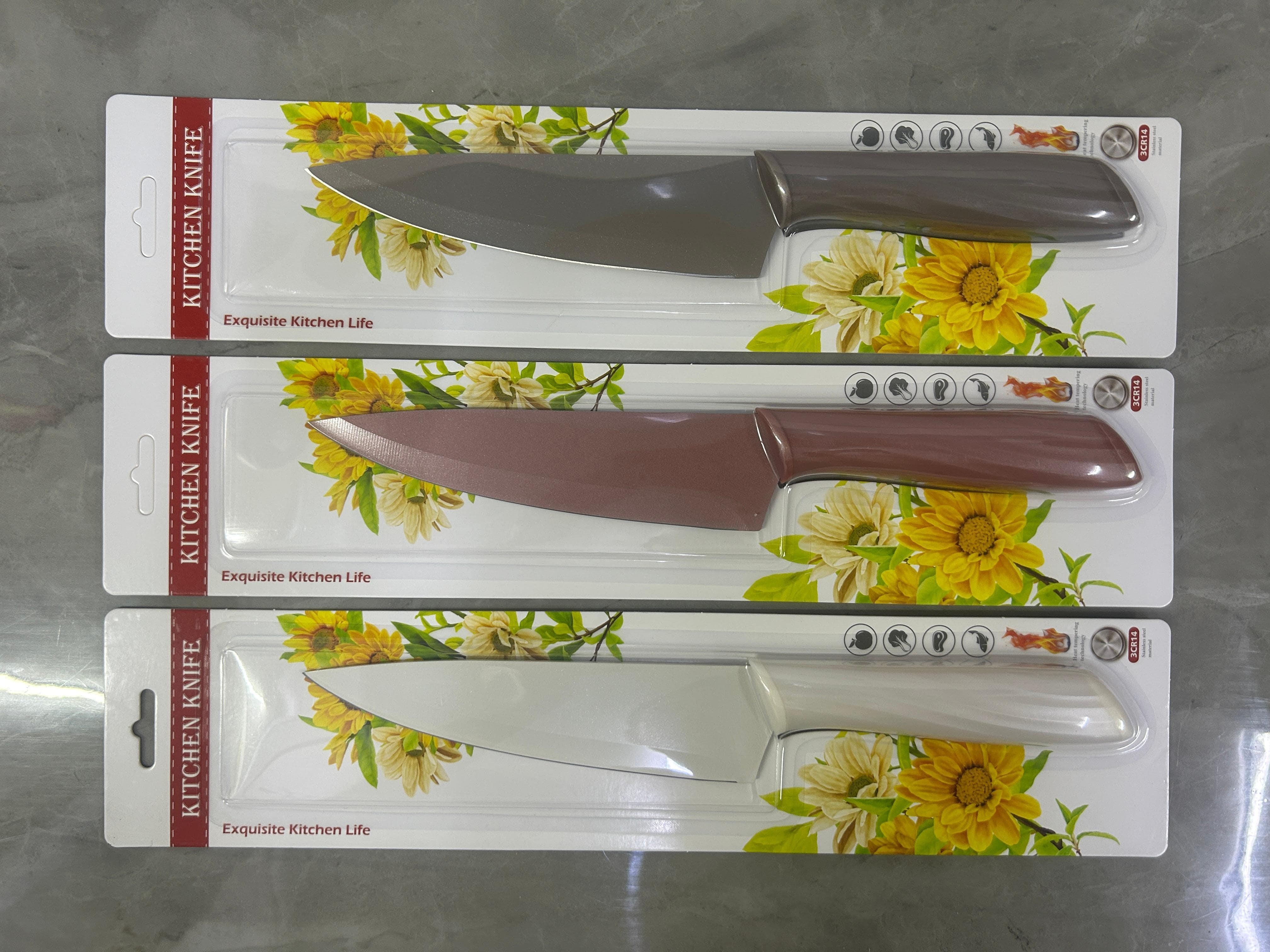 三把不同颜色手柄厨房刀全套礼盒厨卫用品水果刀厨刀羊肉切冻肉机