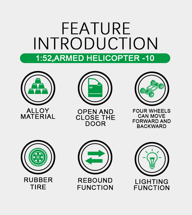 1:52 Armed Helicopter -10 simulation alloy model Metal toy ornament, Rebound Sound and Light Boy toy pic 2