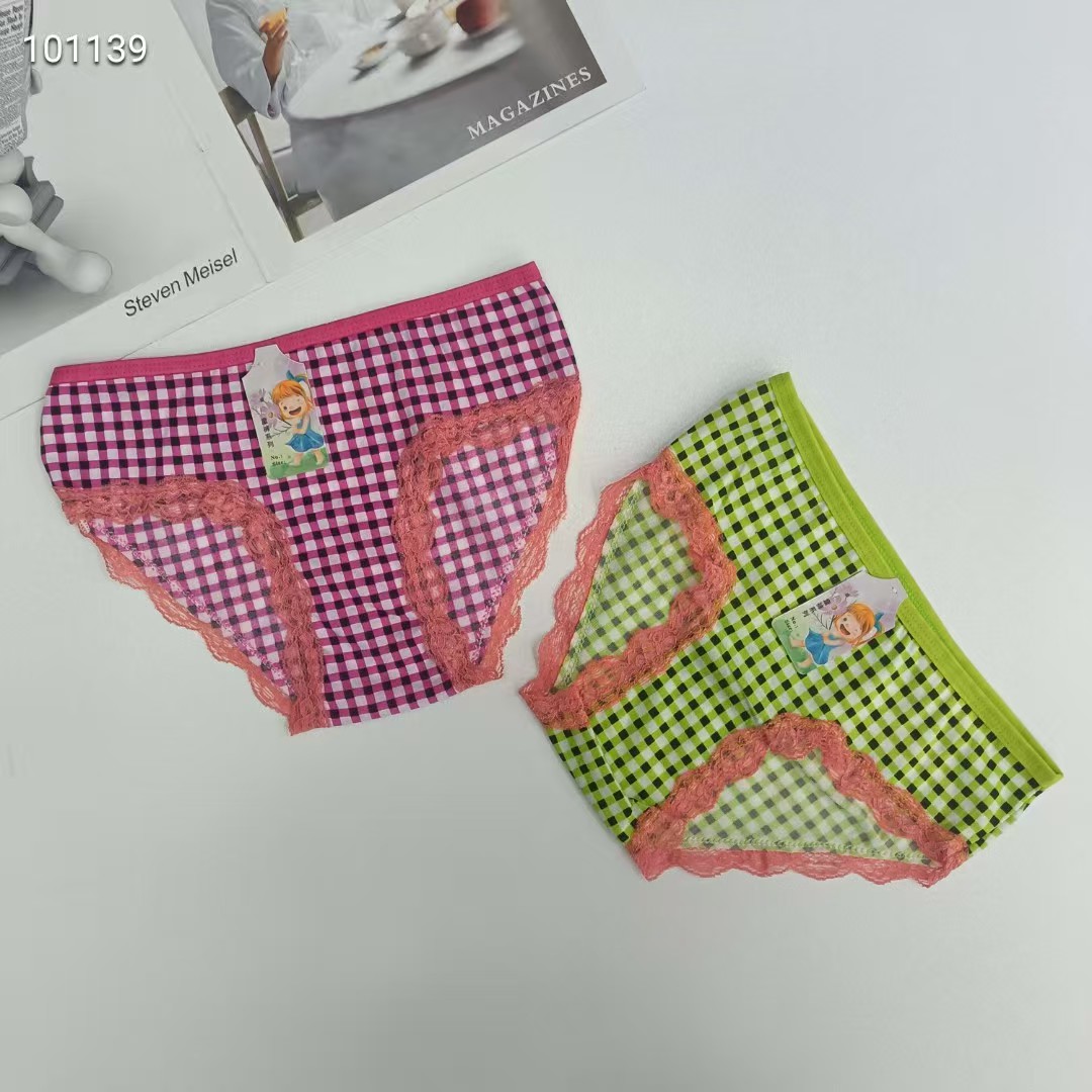 DD-641# Foreign trade export underwear, popular African girls' underwear, comfortable and breathable underwear, children's clothing, checkered printed lace triangle pants, children's underwear QNI details Picture