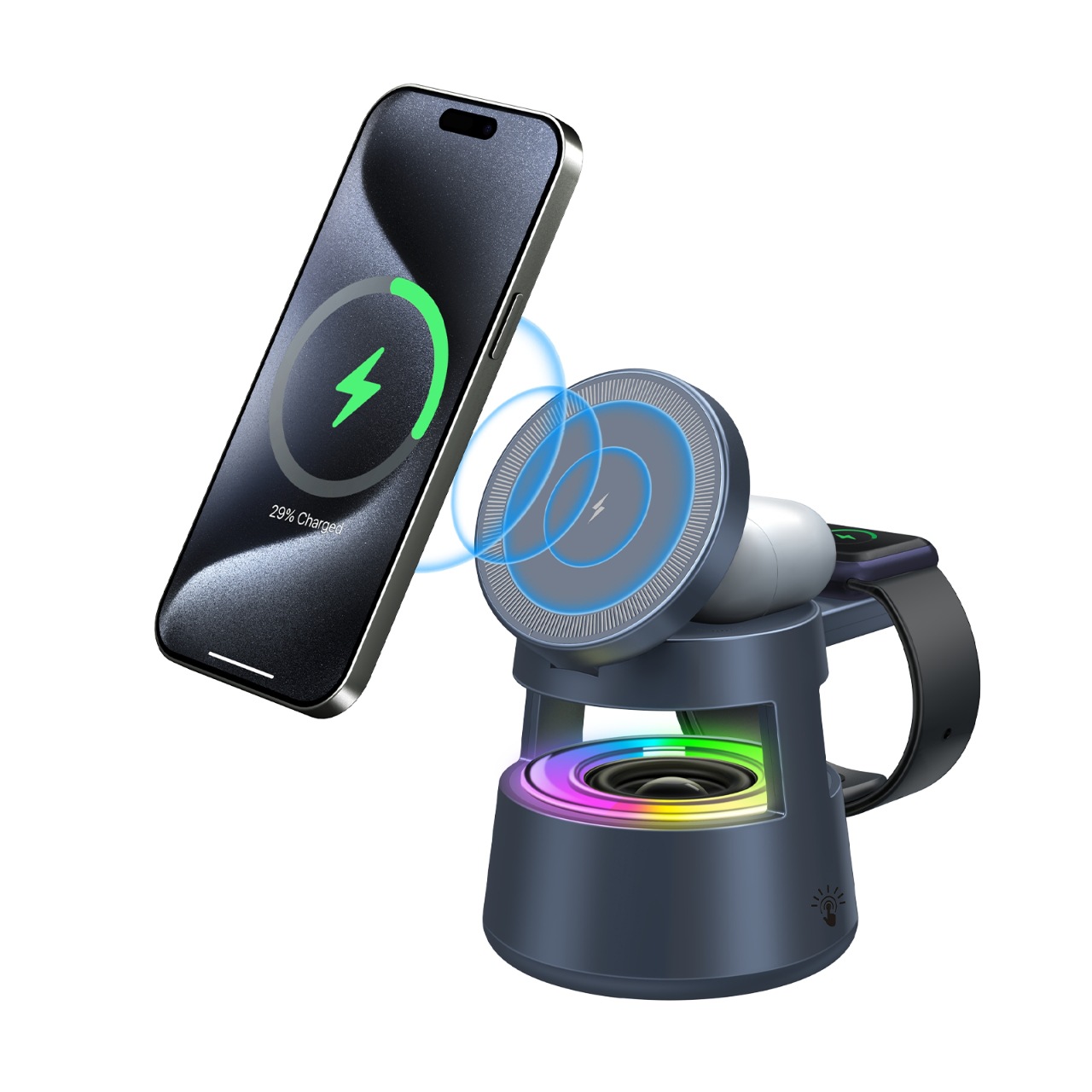 761 5-in-1 Bluetooth Speaker, 15w wireless magnetized phone stand, ambient light, desktop mini speaker, cross-border Item Picture