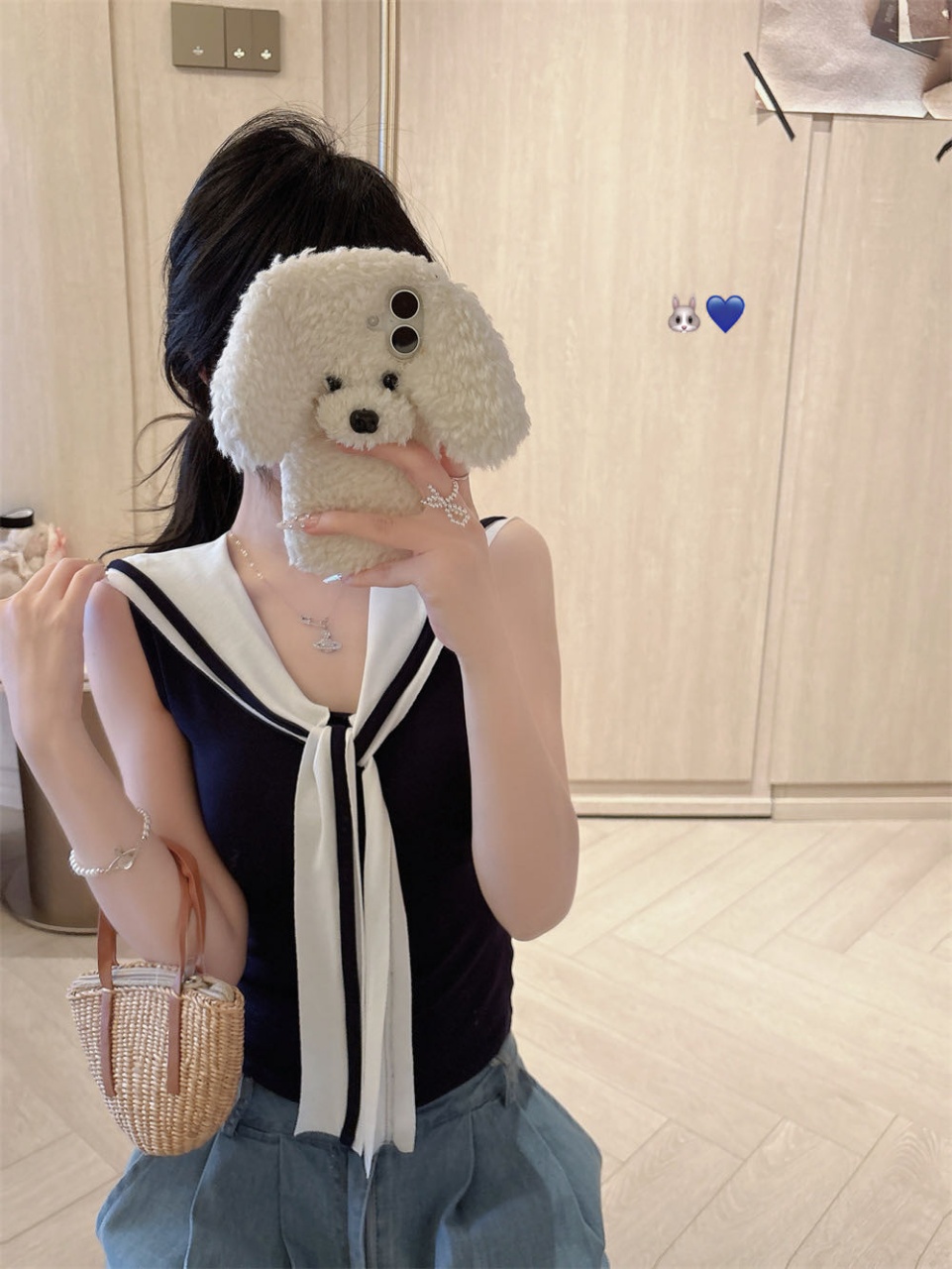 College-style navy collar contrasting color knitted unique sleeveless vest for women, a perfect summer slimming and form-fitting cropped top pic 4