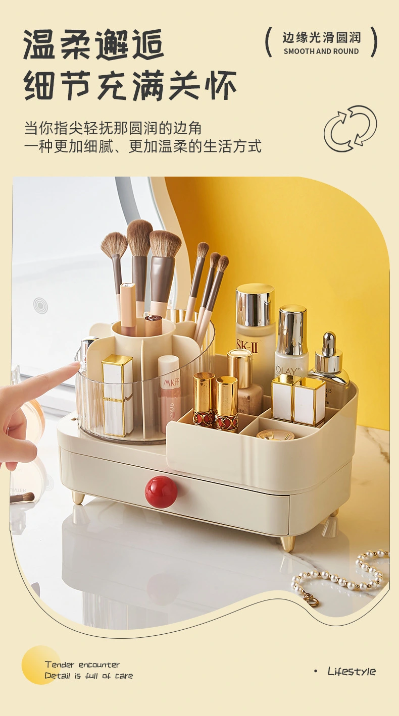 K10-3038-1 Cosmetics Storage Box, high-end desktop dust-proof skin care products, light luxury new makeup brush holder detail image 6