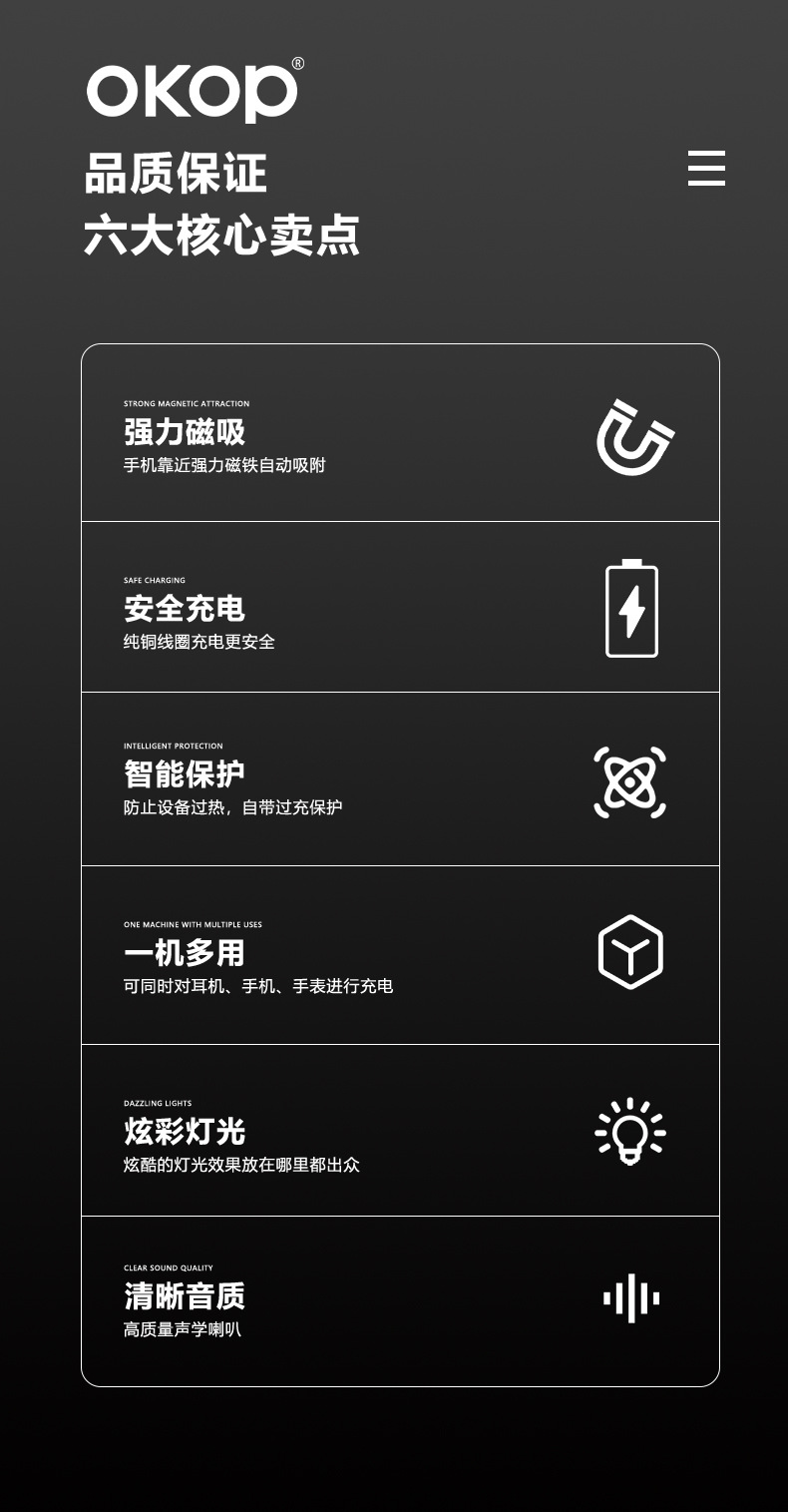 761 5-in-1 Bluetooth Speaker, 15w wireless magnetized phone stand, ambient light, desktop mini speaker, cross-border pic 4