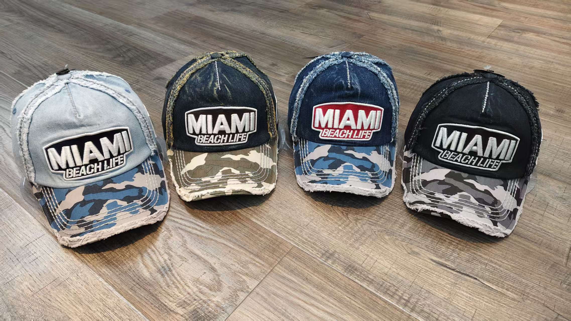 24022 Camouflage patchwork denim hand-brushed washable baseball cap