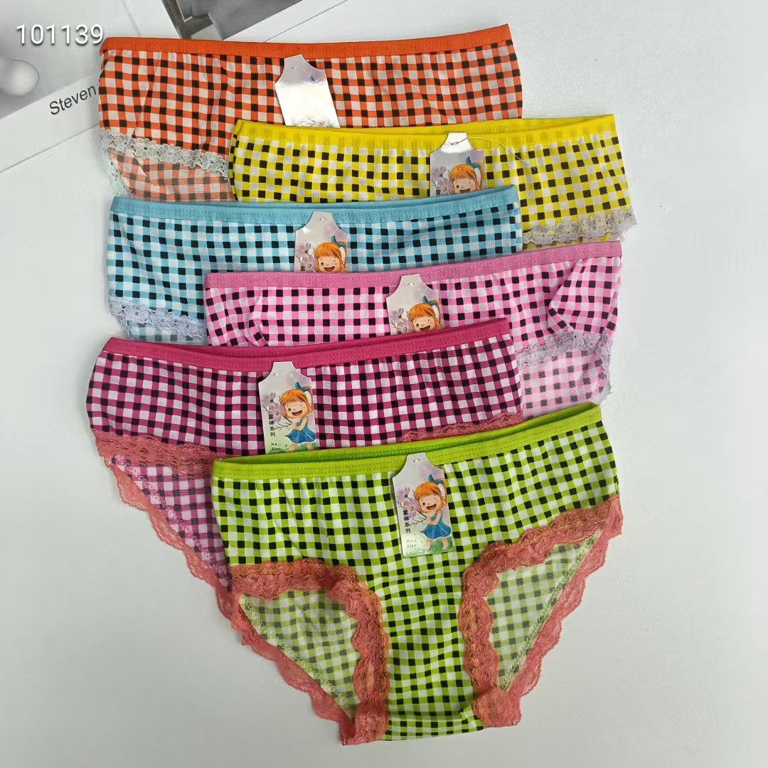 DD-641# Foreign trade export underwear, popular African girls' underwear, comfortable and breathable underwear, children's clothing, checkered printed lace triangle pants, children's underwear QNI Item Picture