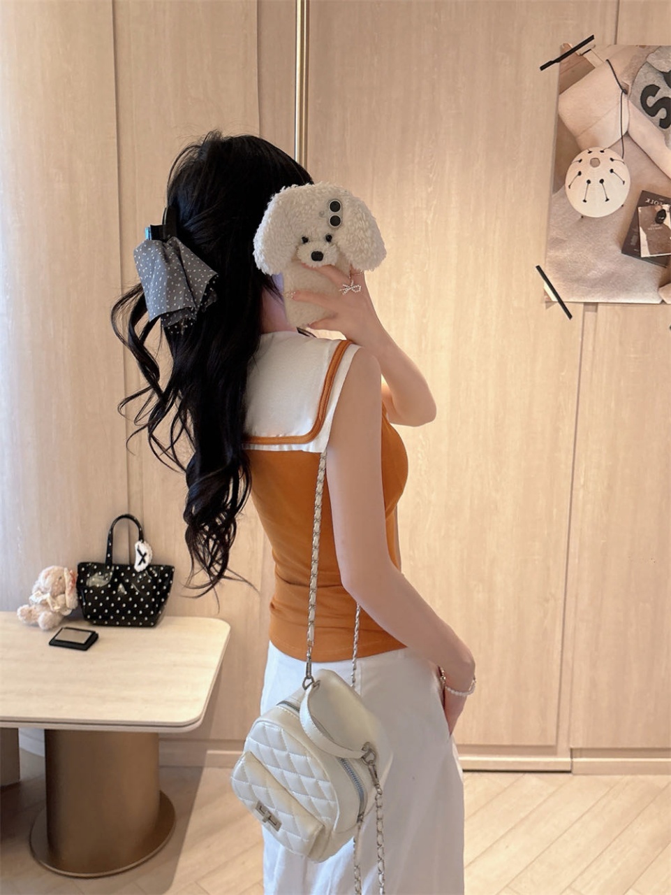 College-style navy collar contrasting color knitted unique sleeveless vest for women, a perfect summer slimming and form-fitting cropped top pic 10