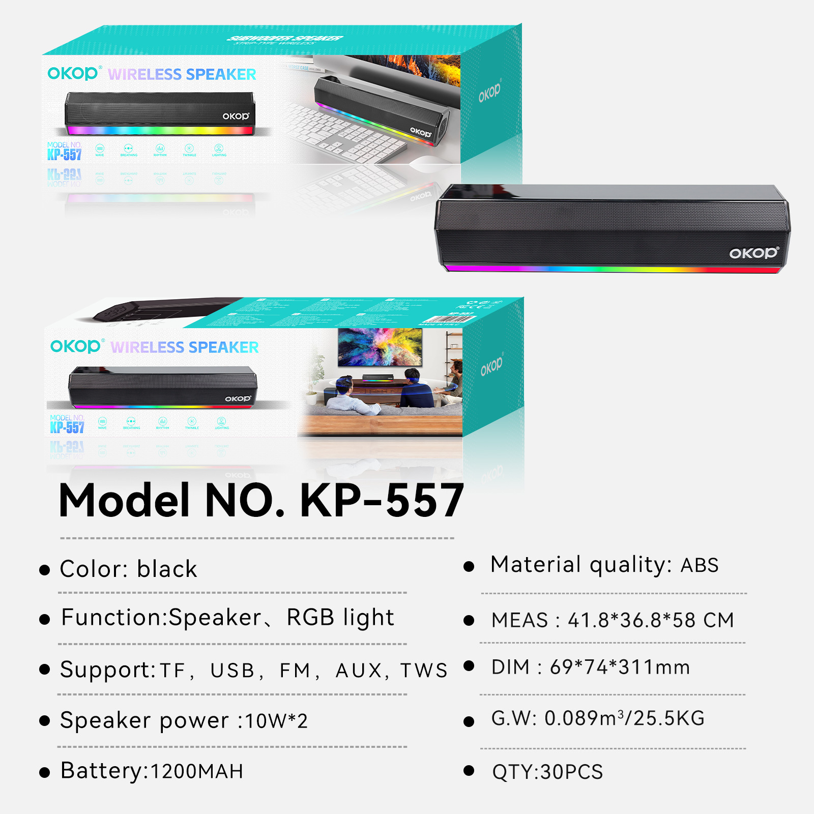 557 Bluetooth Speaker RGB Colorful Light Home Long Strip wireless Bluetooth subwoofer high-quality surround sound card speaker Application Scenario