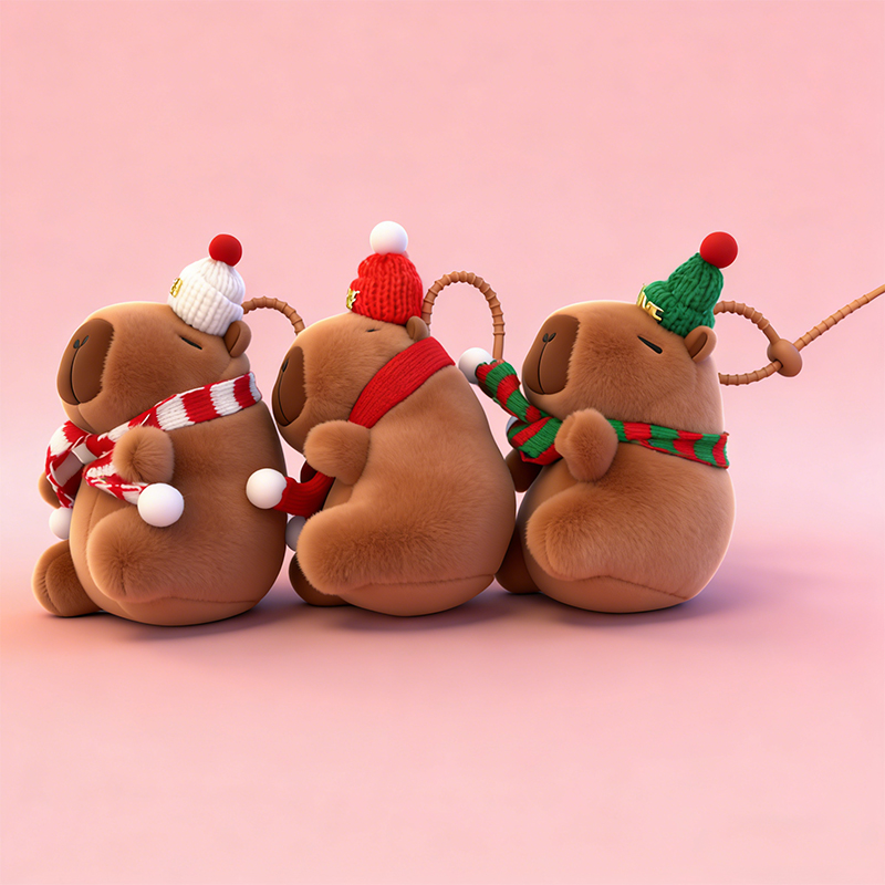 圣诞卡皮巴拉豚鼠吉祥物动物毛绒玩具纪念品玩偶卡通周边挂件毛绒公仔挂件钥匙扣布偶挂件可爱装饰礼物夹娃娃机厂家直销
