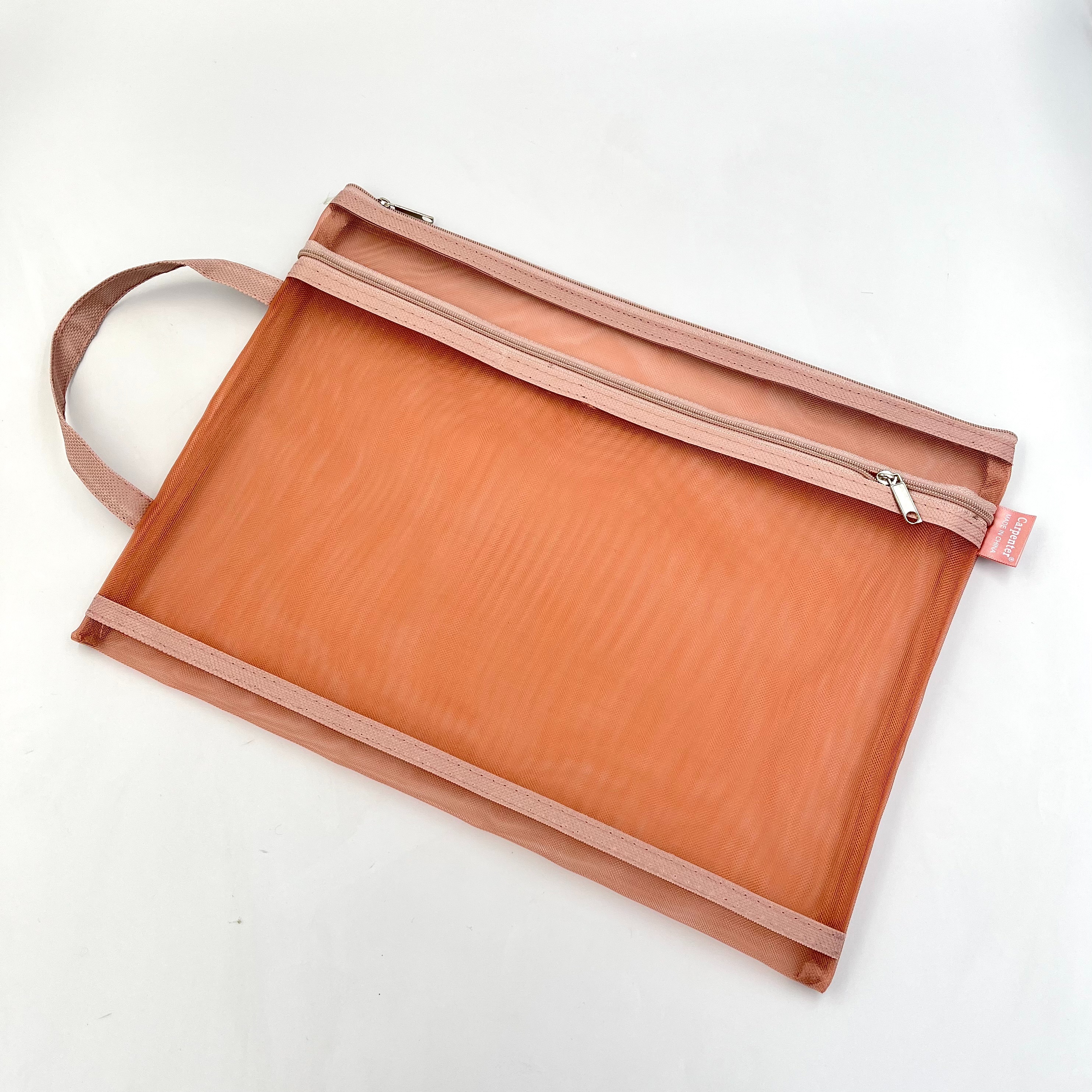 Double-layer hand-held zipper bag, office document bag, mesh A4 file bag, student test paper bag, ticket bag