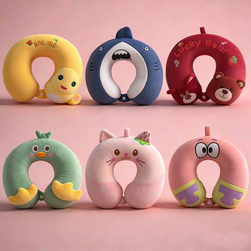 高回弹儿童卡通动漫周边乳胶颈枕可爱卡通方形旅行汽车高铁飞机旅行旅游枕头午睡记忆棉素色护颈枕回弹绒立方记忆棉U枕U型枕