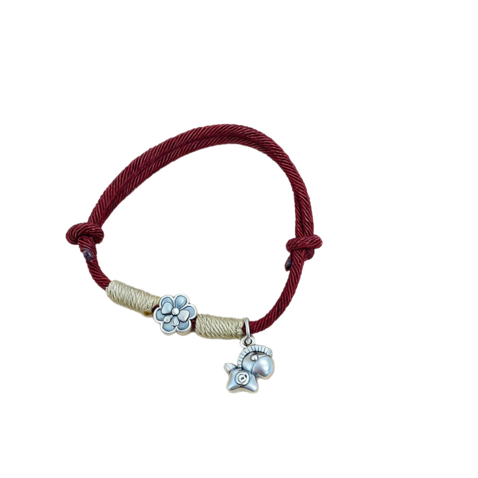 "Immediately Have Money to Spend 1.2 Little Horse Bracelet, 999 pure silver, New Chinese-style Horse Year Wealth and Good Luck Bracelet, zodiac Year gift, pure silver, simple and elegant, Starfish Smiling face pendant, beaded bracelet, light luxury, niche and exquisite. Item Picture