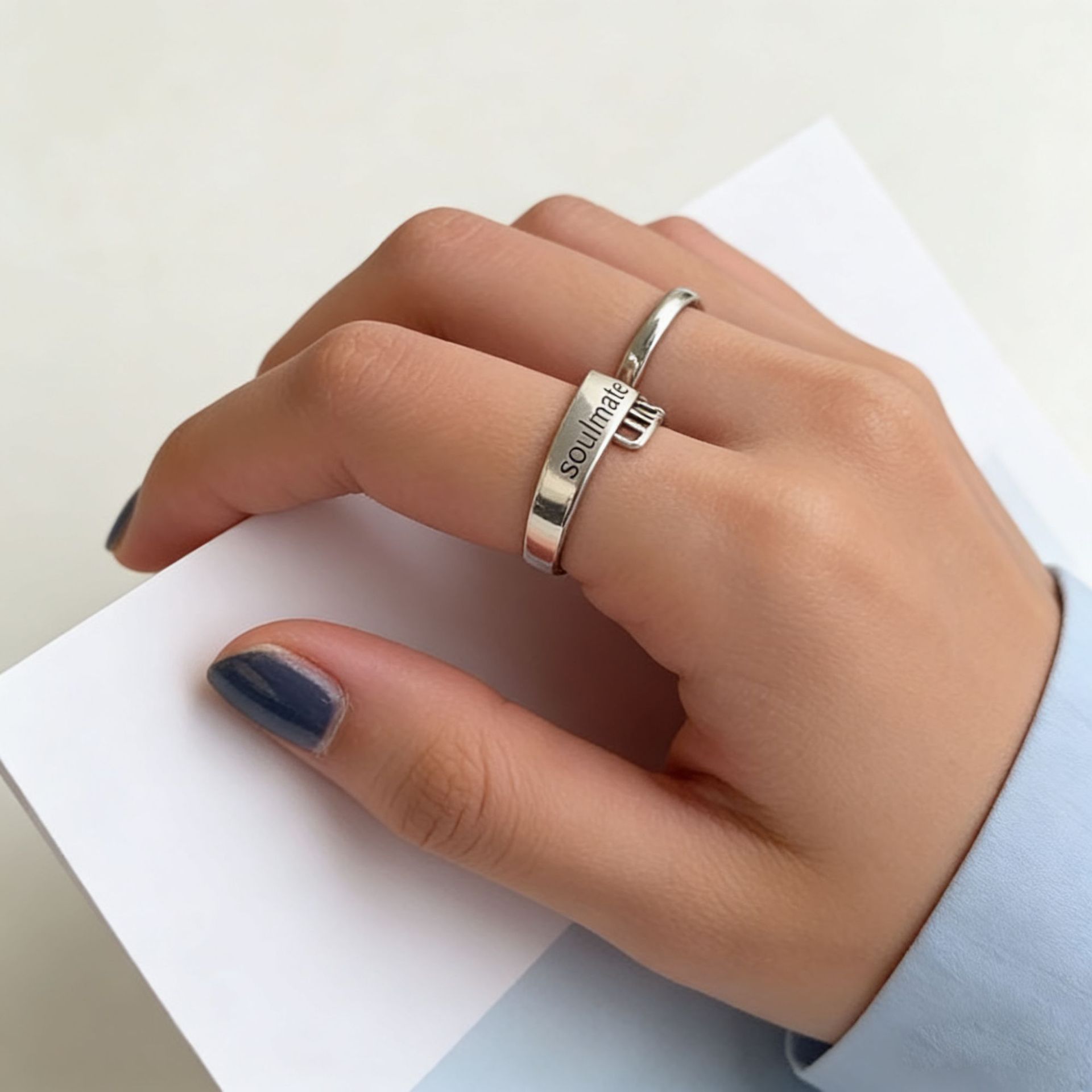 Dongdaemun, South Korea 1.2 geometric chain ring s925 pure silver female Internet celebrity cold style simple fashion retro ring Korean version s925 pure silver solid geometric smooth water drop irregular shape ring Item Picture