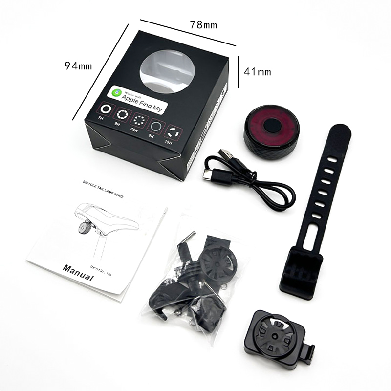 T08 smart sensor de posicionamiento luz trasera posicionamiento de bicicleta luz trasera antipérdida luz de advertencia antirobo para bicicletas de montaña luz de advertencia de bicicleta de montaña antipérdida para mascotas luz trasera Item Picture