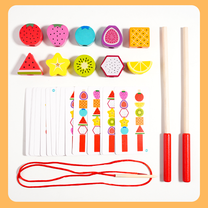 Children's educational toys: Fruit beaded building blocks, geometric fruit columns, exercise concentration, multi-functional thinking, train hand coordination. Early education toys: Fruit sugar-coated haws beaded Application Scenario