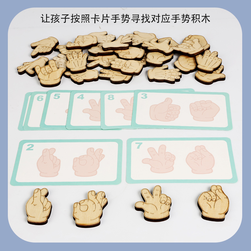 Wooden gesture practice building block toys, Montessori early education children's gesture movement imitation matching puzzles, fun games, kindergarten intelligence area toys, gifts, fine motor skills, hand-eye coordination ability Item Picture
