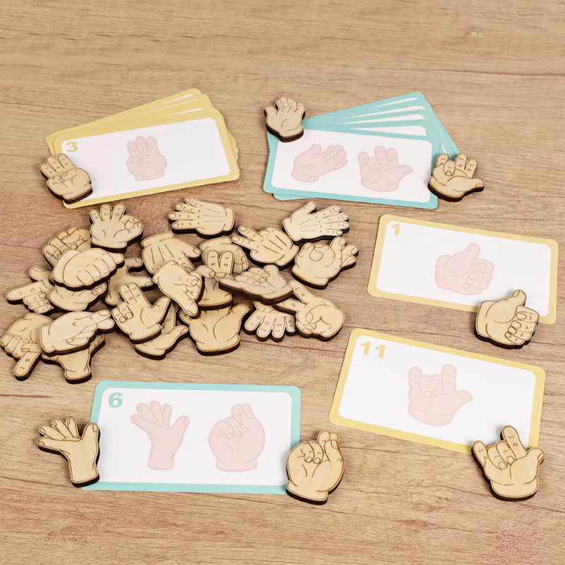 Wooden gesture practice building block toys, Montessori early education children's gesture movement imitation matching puzzles, fun games, kindergarten intelligence area toys, gifts, fine motor skills, hand-eye coordination ability details Picture