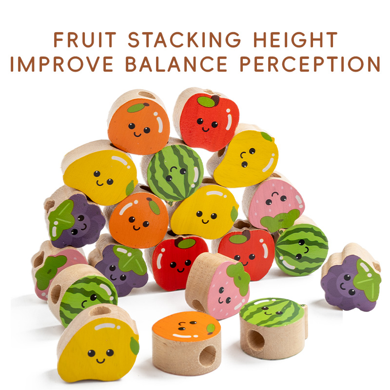Children's educational toys: Fruit sticks, string games, beaded building blocks, geometric shapes, fruit columns, exercise concentration, multi-functional thinking, train hand coordination, early education toys: fruit sugar-coated haws, beaded blocks Item Picture