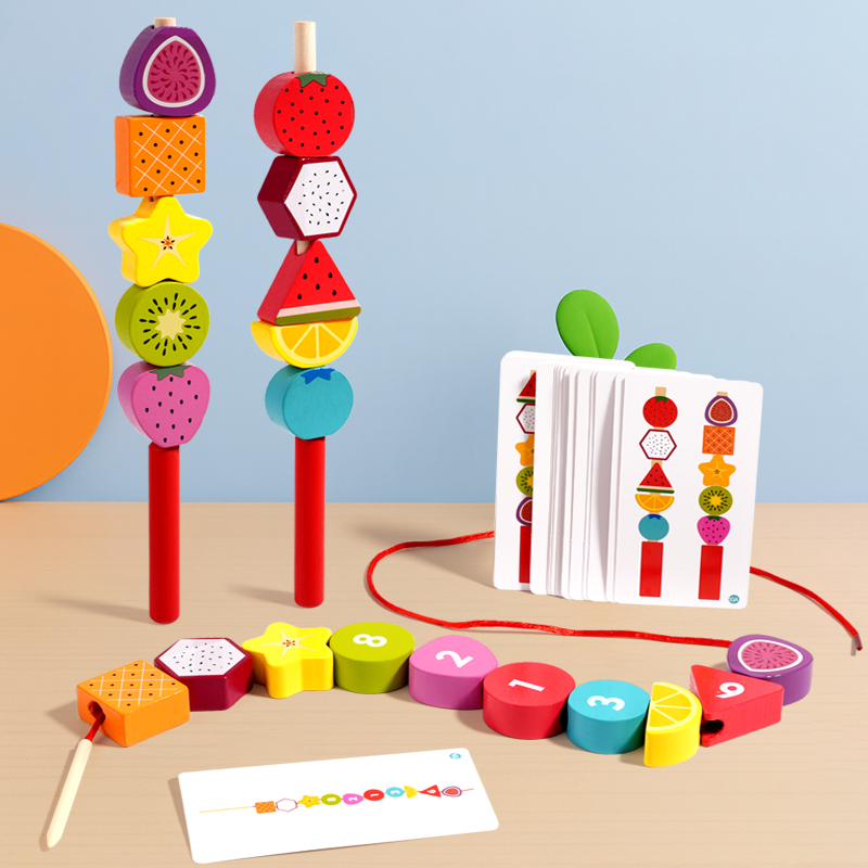 Children's educational toys: Fruit beaded building blocks, geometric fruit columns, exercise concentration, multi-functional thinking, train hand coordination. Early education toys: Fruit sugar-coated haws beaded thumbnail