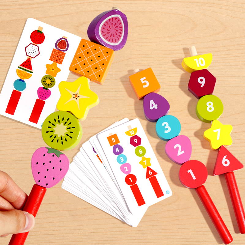 Children's educational toys: Fruit beaded building blocks, geometric fruit columns, exercise concentration, multi-functional thinking, train hand coordination. Early education toys: Fruit sugar-coated haws beaded details Picture