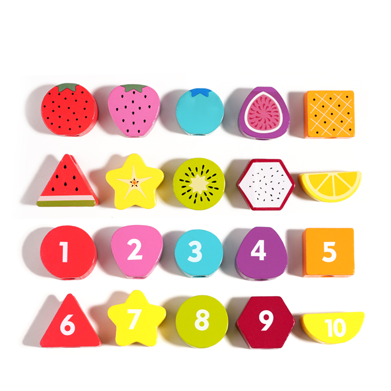 Children's educational toys: Fruit beaded building blocks, geometric fruit columns, exercise concentration, multi-functional thinking, train hand coordination. Early education toys: Fruit sugar-coated haws beaded Item Picture