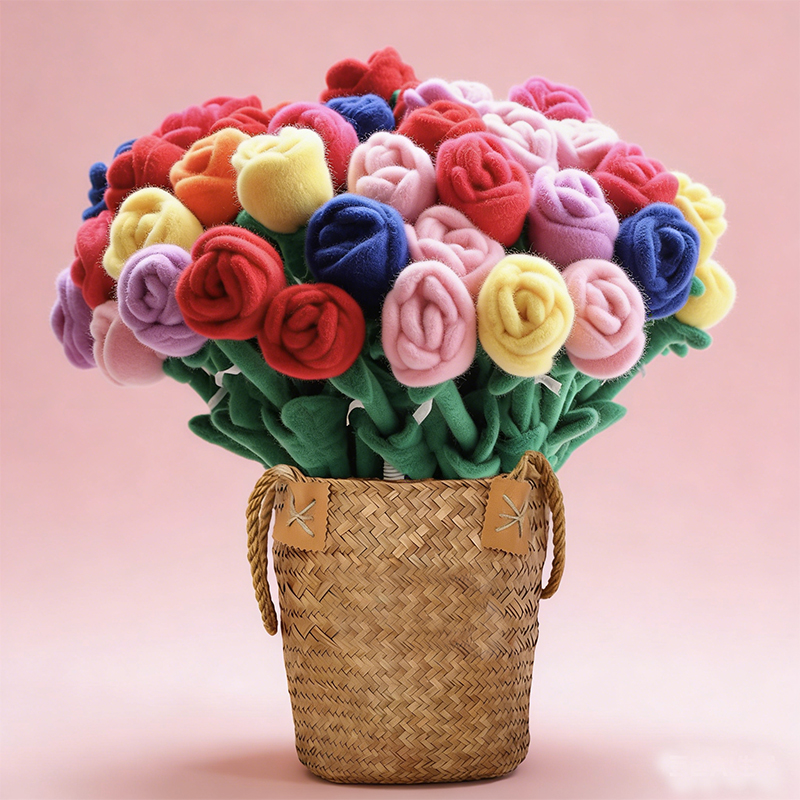 毛绒玩具花朵钩织毛线花批发毛线太阳花玫瑰花儿童玩具节日结婚假花布艺装饰拍照片道具可扎花婚庆情人节卡通动漫