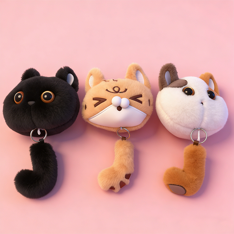 Tail-pulling cat animal plush toys, creative dolls, cartoon accessories, plush figurines, keychains, cloth dolls, cute decorative gifts, claw machine factory direct sales