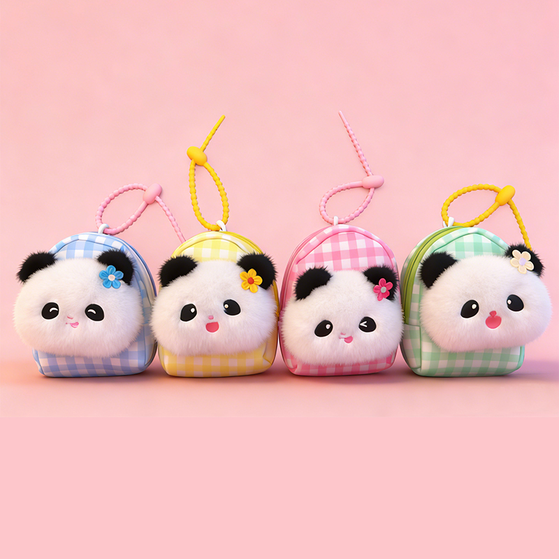 Velvet Cube Children's coin Purse, embroidery premium, Panda cultural and creative souvenirs, animal makeup bags, storage bags, mini plush toys, multi-functional cartoon peripheral cultural and creative gifts, coin purse, children's toy bags, children's accessories
