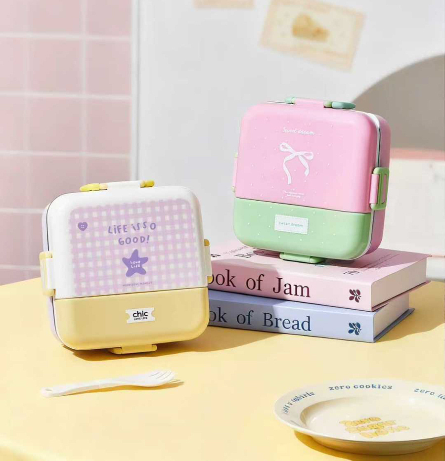 韩系 ins 风少女心分格饭盒 | 食品级材质 | 便携防漏 | 学生上班族午餐便当盒 | 带餐具详情2