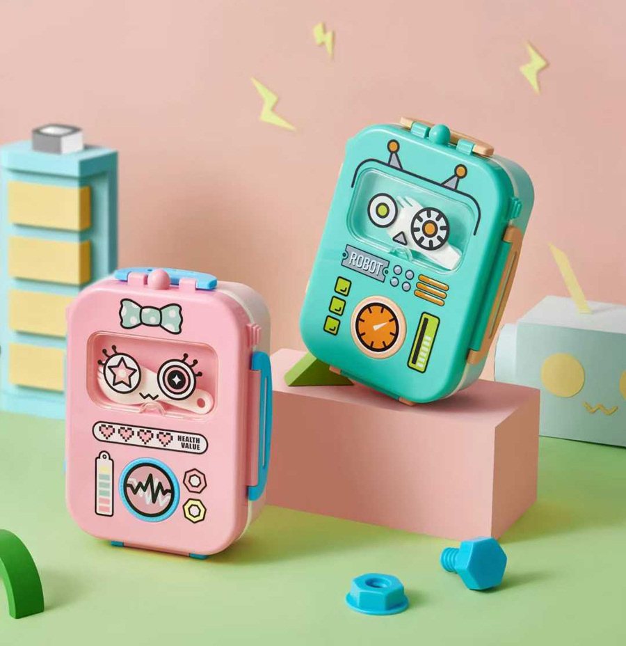 创意机器人卡通分格饭盒 | 食品级材质 | 便携防漏 | 学生幼儿园午餐便当盒 | 内置餐具多色可选详情2