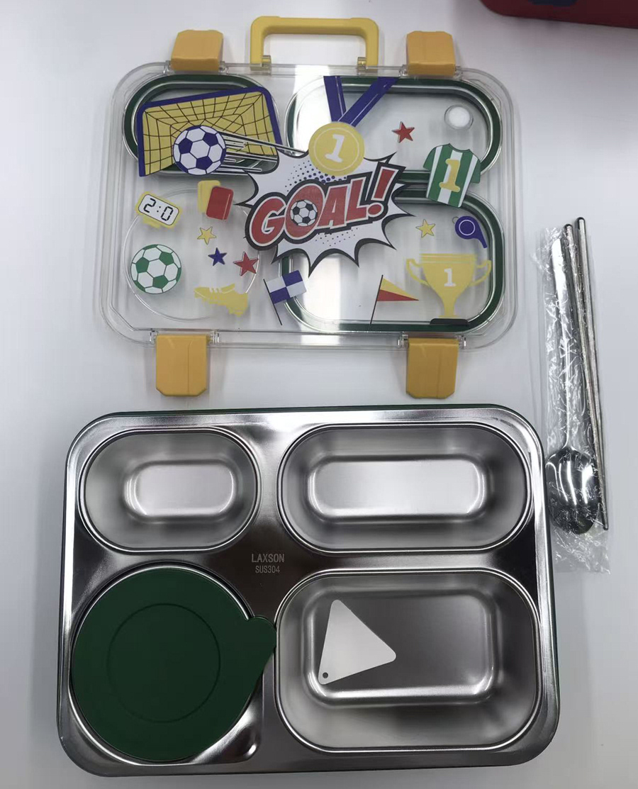 儿童不锈钢分格饭盒 | 卡通工程车 / 足球 / 返校主题 | 带提手便携防漏 | 学生幼儿园午餐便当盒 | 多色可选详情5