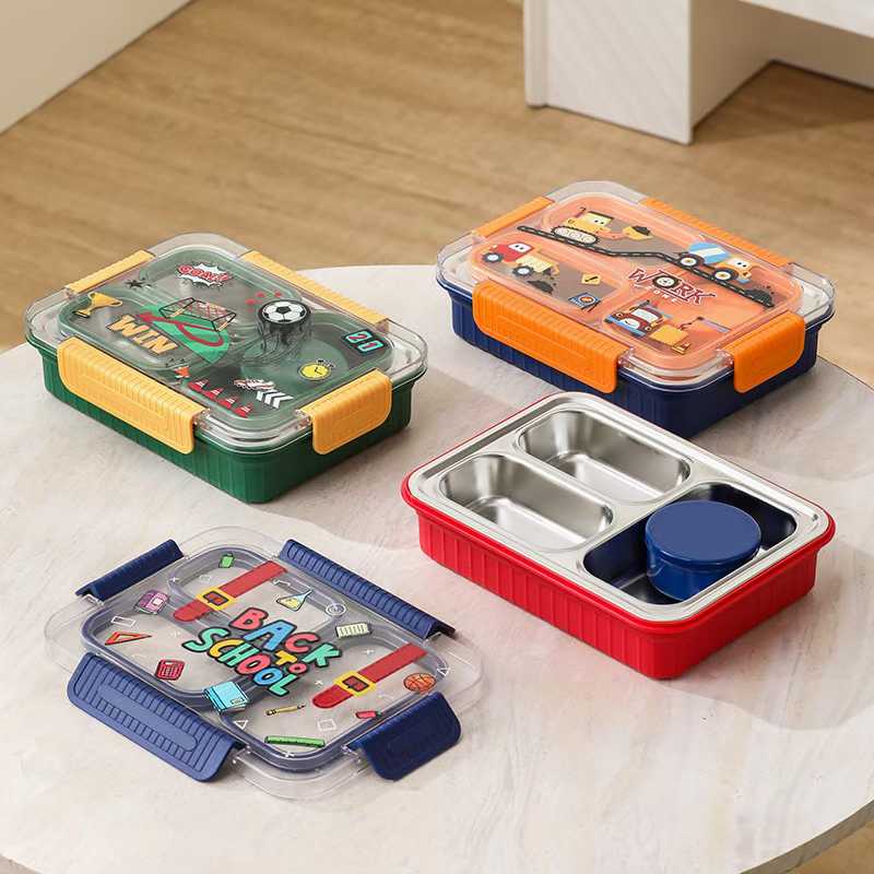 儿童不锈钢分格饭盒 | 卡通返校 / 工程车 / 足球主题 | 便携防漏 | 学生幼儿园午餐盒 | 多色可选详情2