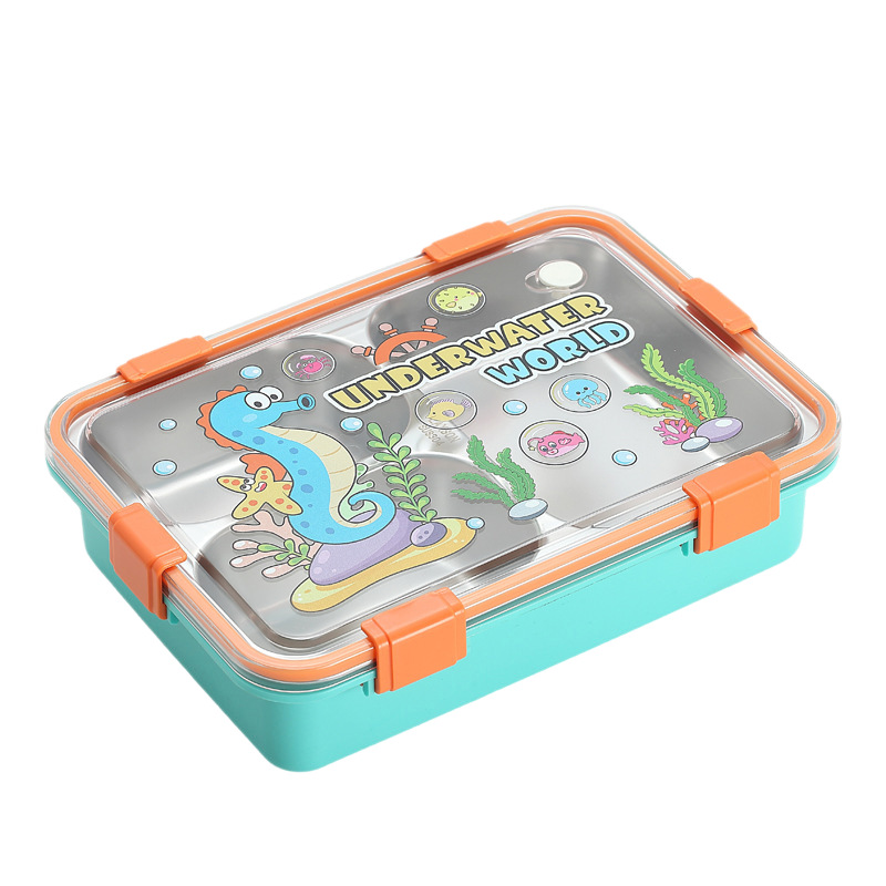 卡通不锈钢分格饭盒 学生便携防漏午餐盒 带餐具食品级材质儿童可爱便当盒详情2