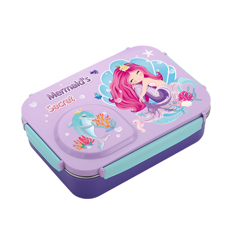 美人鱼独角兽太空人卡通不锈钢分格饭盒 学生便携防漏午餐盒 带汤碗食品级材质儿童便当盒详情2