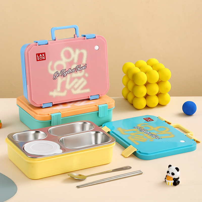 潮流撞色不锈钢分格饭盒 学生便携防漏午餐盒 带餐具食品级材质上班族便当盒详情5