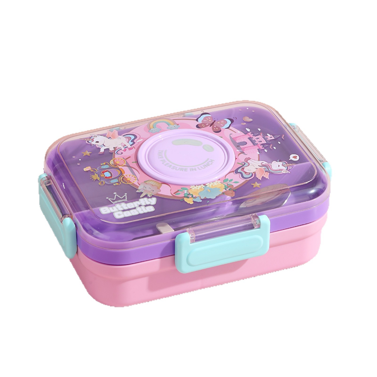 卡通独角兽汽车分格便当盒 学生便携防漏午餐盒 带汤碗食品级材质儿童可爱饭盒详情2