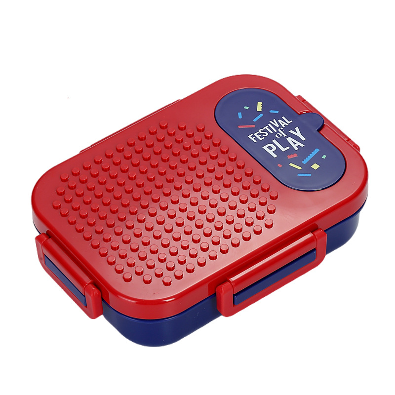 创意积木拼搭分格饭盒 学生便携防漏午餐盒 带餐具食品级材质儿童趣味便当盒详情2