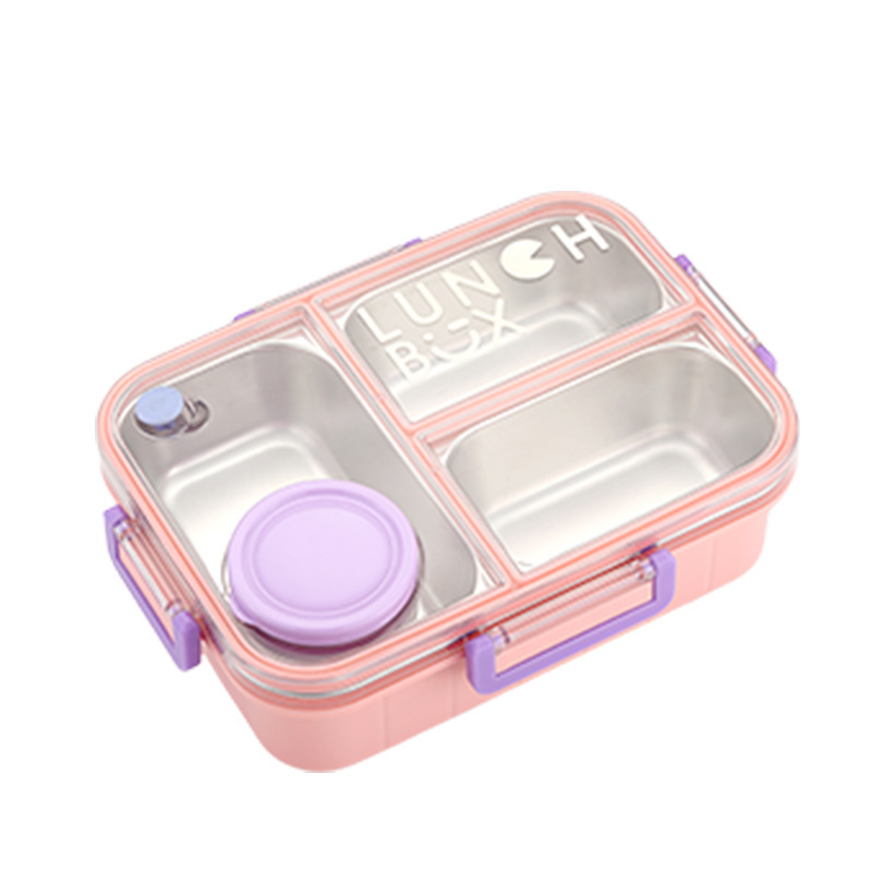 304 不锈钢三格带汤格饭盒 便携卡扣密封防漏 学生上班族保温便当盒详情2