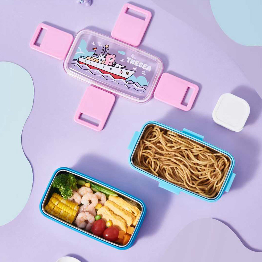 粉色独角兽图案便当盒小麦秸秆不锈钢饭盒保温盒硅胶饭盒详情4