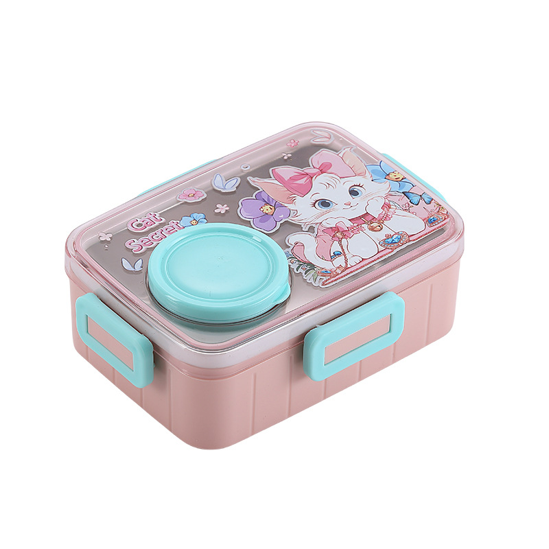 美人鱼猫咪太空人卡通不锈钢饭盒 带独立汤碗 便携卡扣密封 儿童分格便当盒详情2