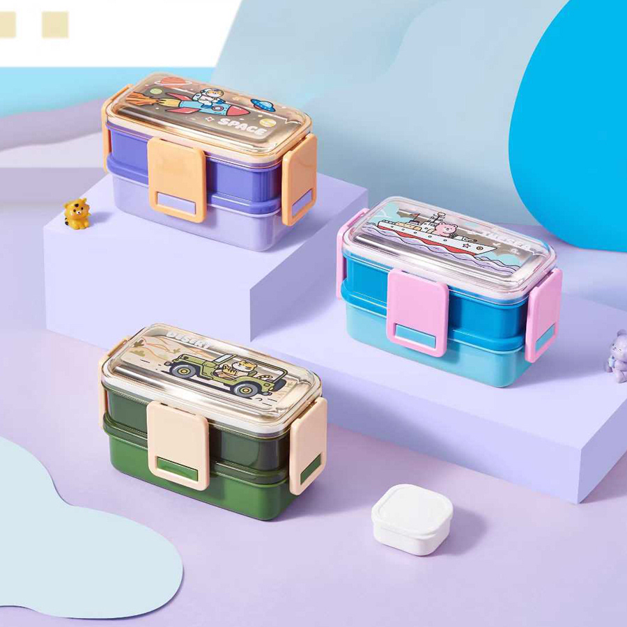 粉色独角兽图案便当盒小麦秸秆不锈钢饭盒保温盒硅胶饭盒详情2