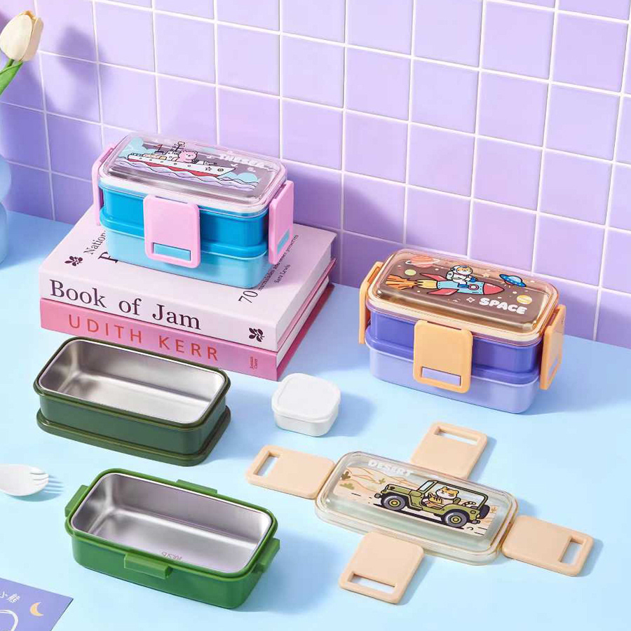 粉色独角兽图案便当盒小麦秸秆不锈钢饭盒保温盒硅胶饭盒详情3