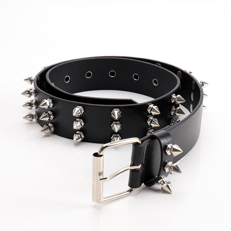 Retro subculture dark punk exaggerated unique rivet pointed belt rock personality niche trendy belt details Picture