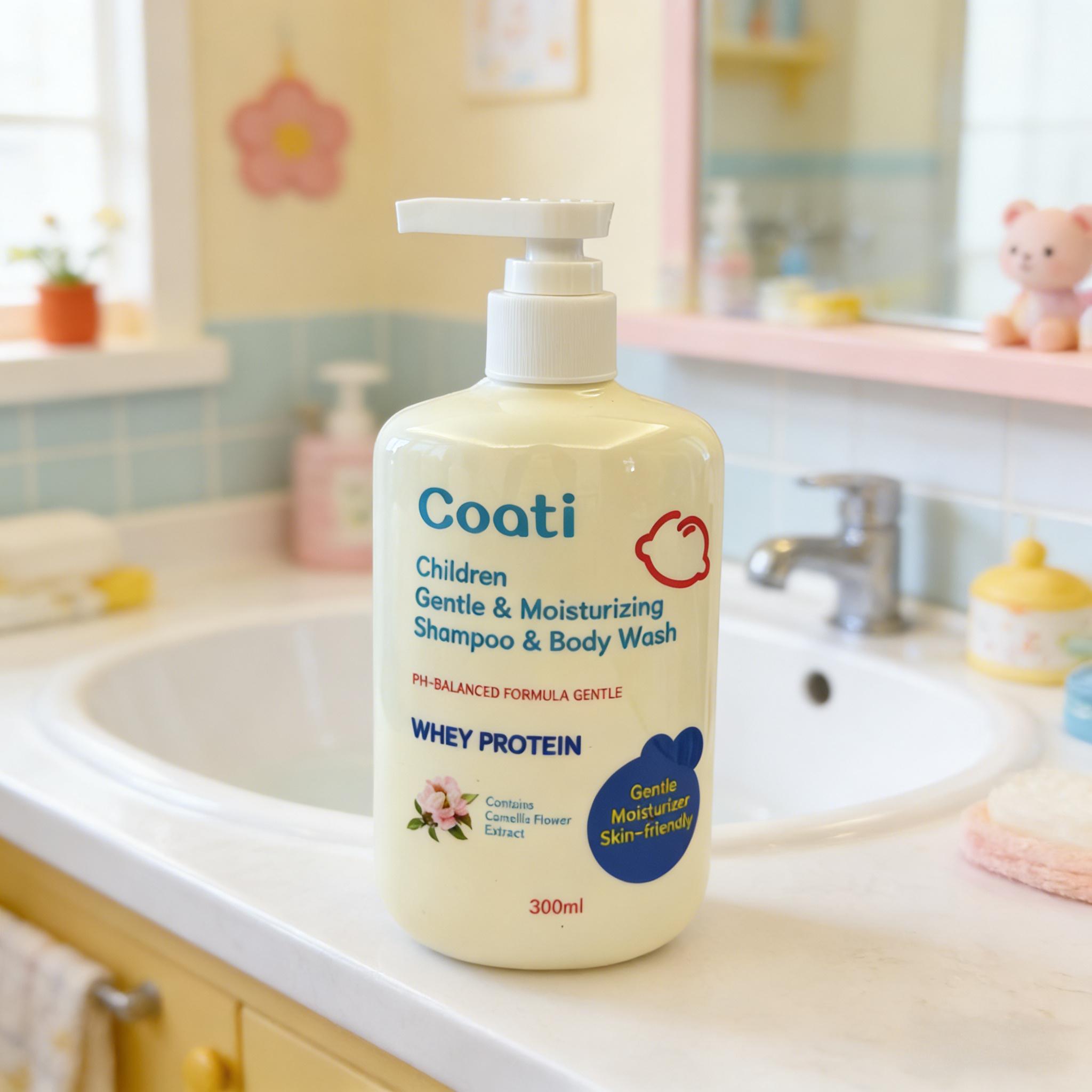 Coati Children's Gentle Moisturizing Shampoo and Body Wash, bottled skin care products, baby care two-in-one, refreshing and nourishing shampoo and body wash, single piece available for children's care Application Scenario