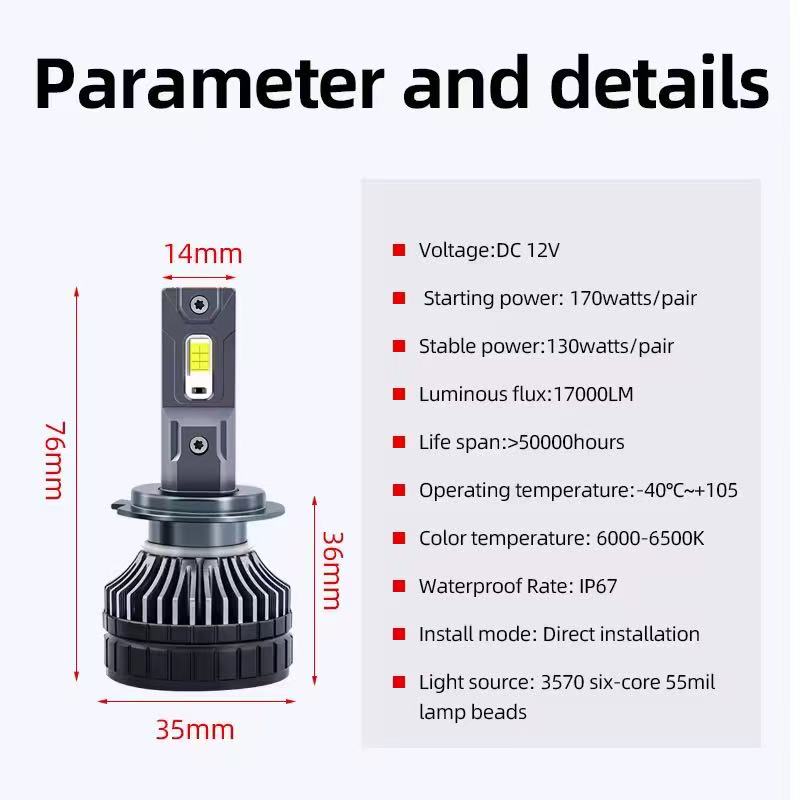 The car headlights are equipped with dual copper tubes, H7 LED, 85W ultra-bright laser headlights, and H4 high and low beam integrated 9005 bulbs pic 8