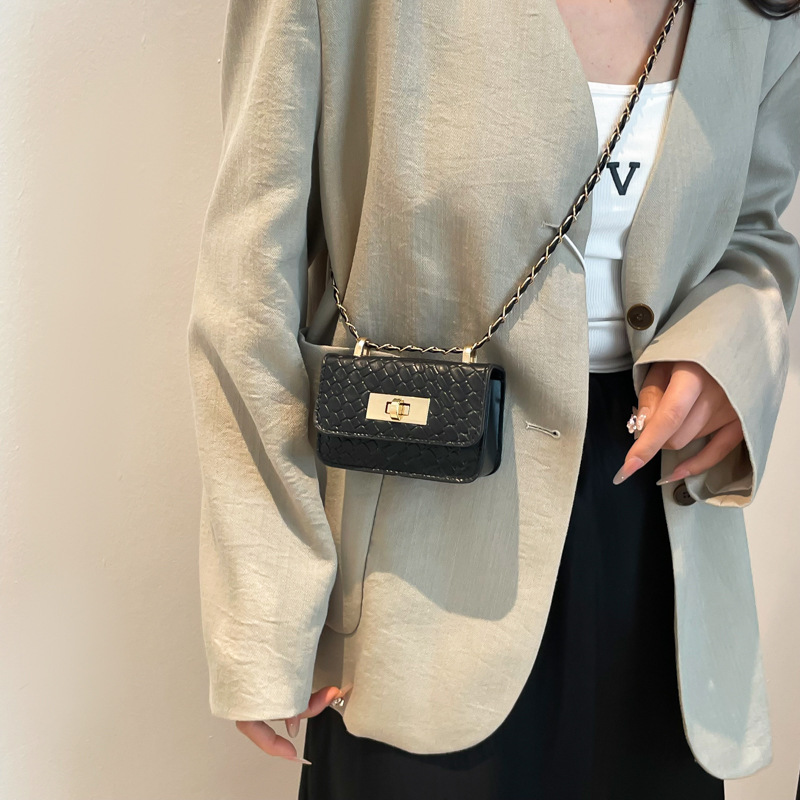 黑色菱格纹链条手提包 通勤休闲大容量单肩包