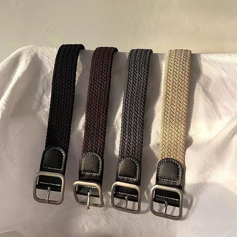 Elastic elastic belt, canvas woven belt, Korean-style versatile casual belt for both men and women, pink-buckle belt for female students details Picture