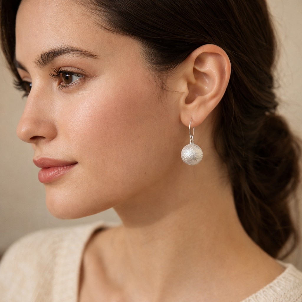 Fashionable, exquisite, minimalist round pendant star sand round language basic and versatile 925 earrings details Picture