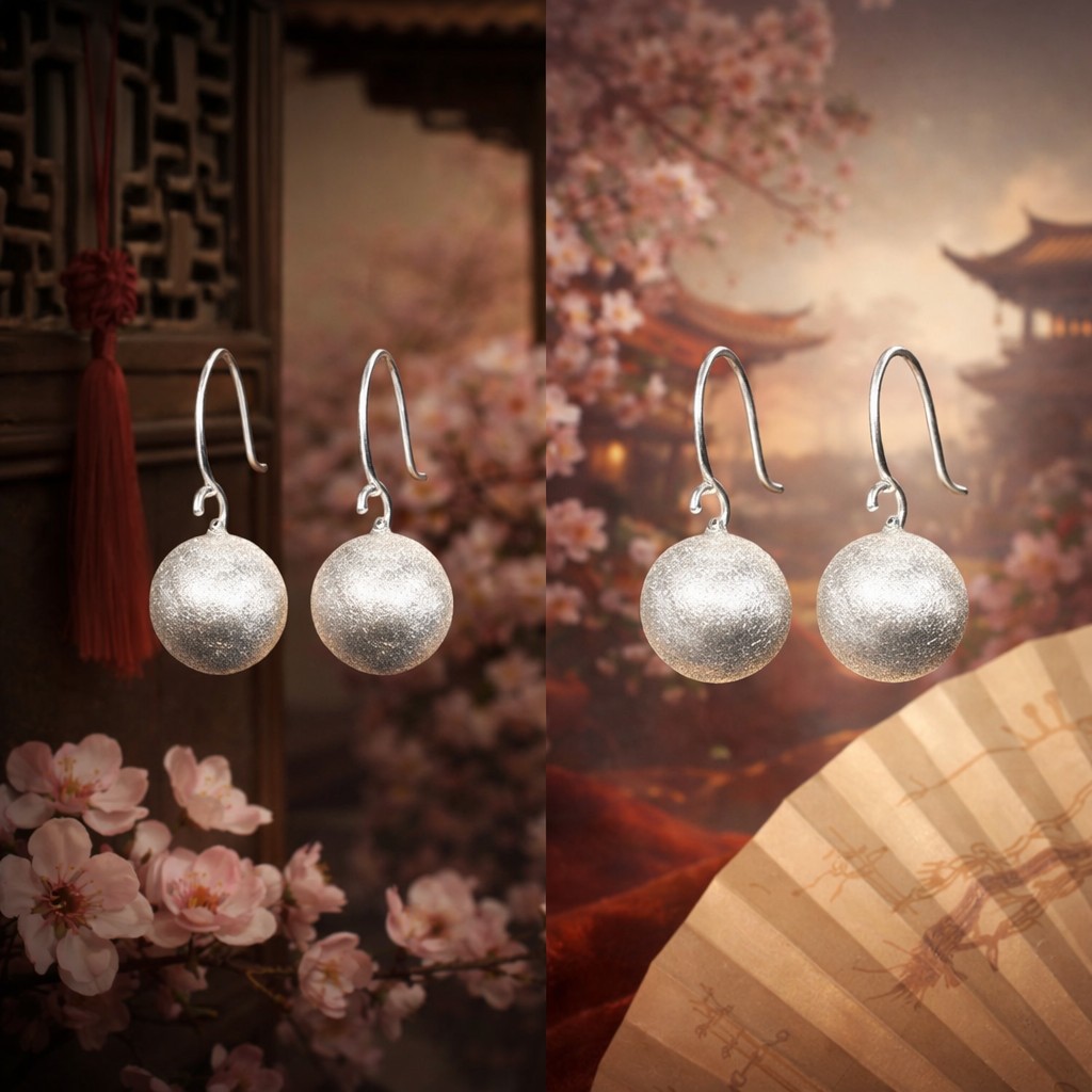 Fashionable, exquisite, minimalist round pendant star sand round language basic and versatile 925 earrings