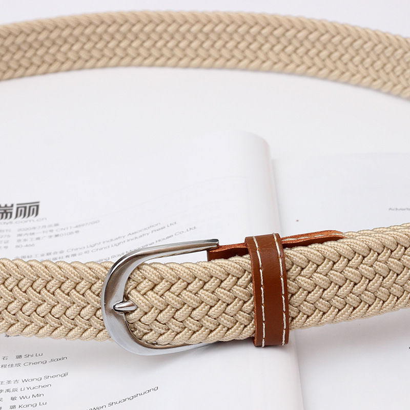 The popular canvas belts on the Internet, women's elastic woven elastic belt, men's and women's Korean version needle-buckle student thin belt details Picture