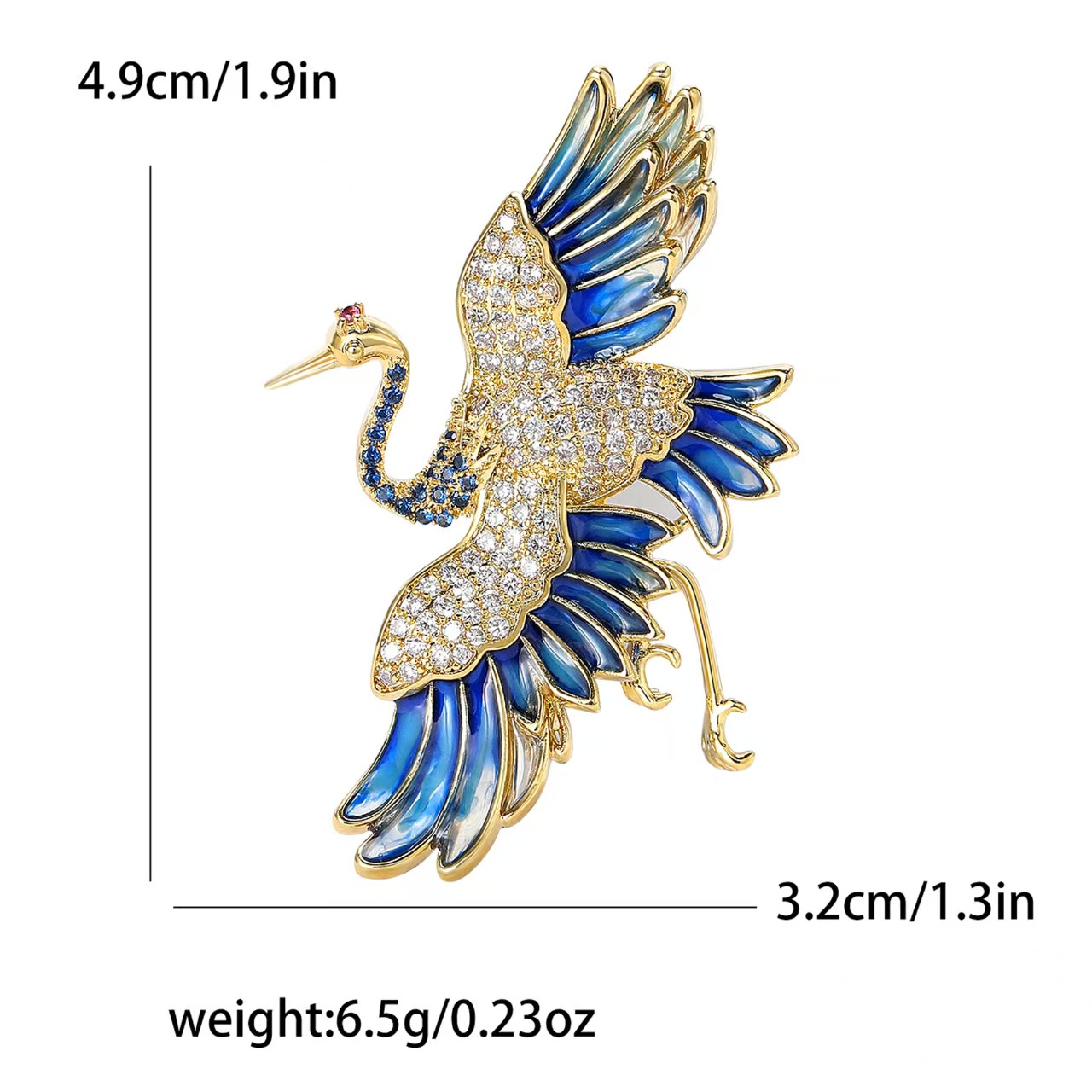 Fashionable and ancient-style copper zircon red-crowned crane brooch, artistic Chinese style men's and women's clothing brooch accessory pin Item Picture